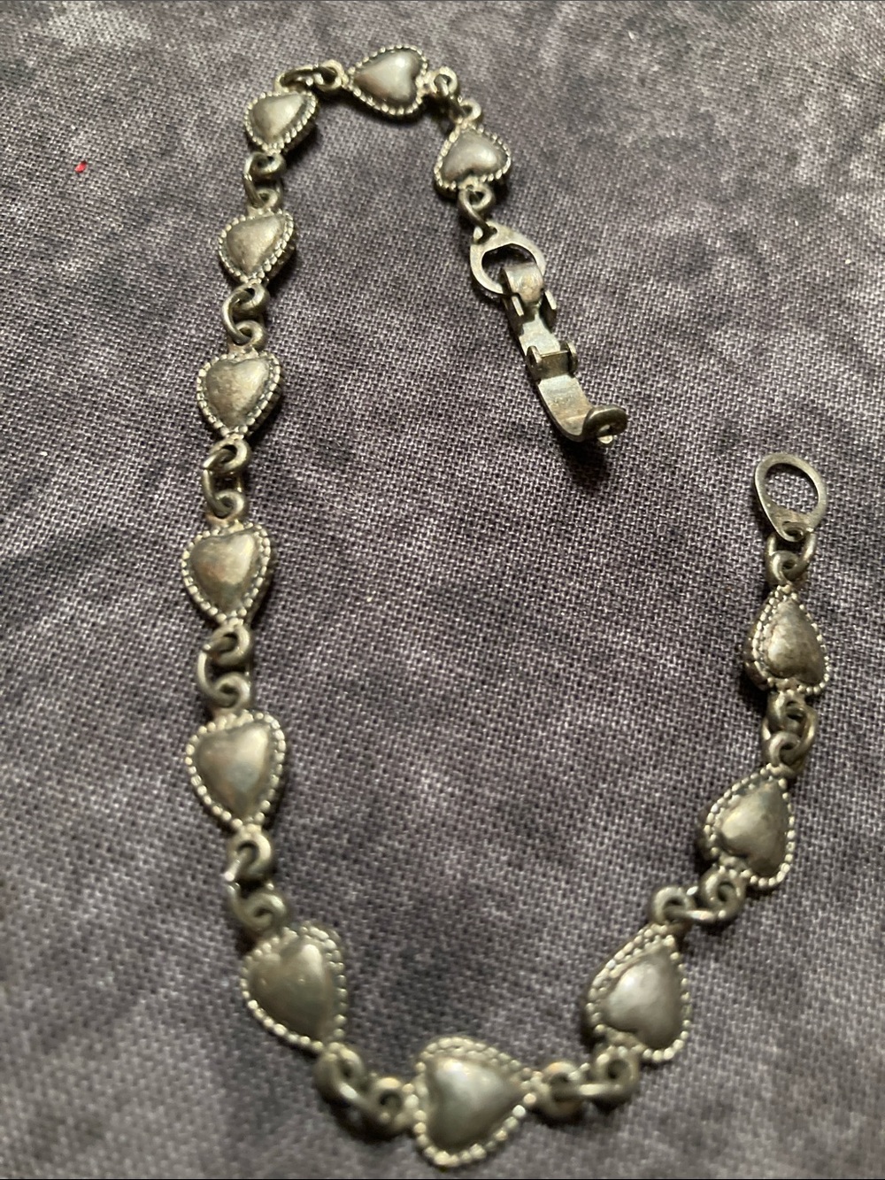 Vintage Look Heart Link Silver-Tone Bracelet